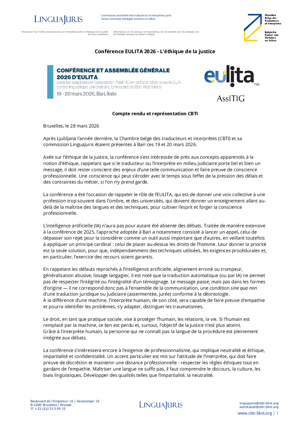 Image de présentation pour le document : Conférence EULITA 2026 – L’éthique de la justice