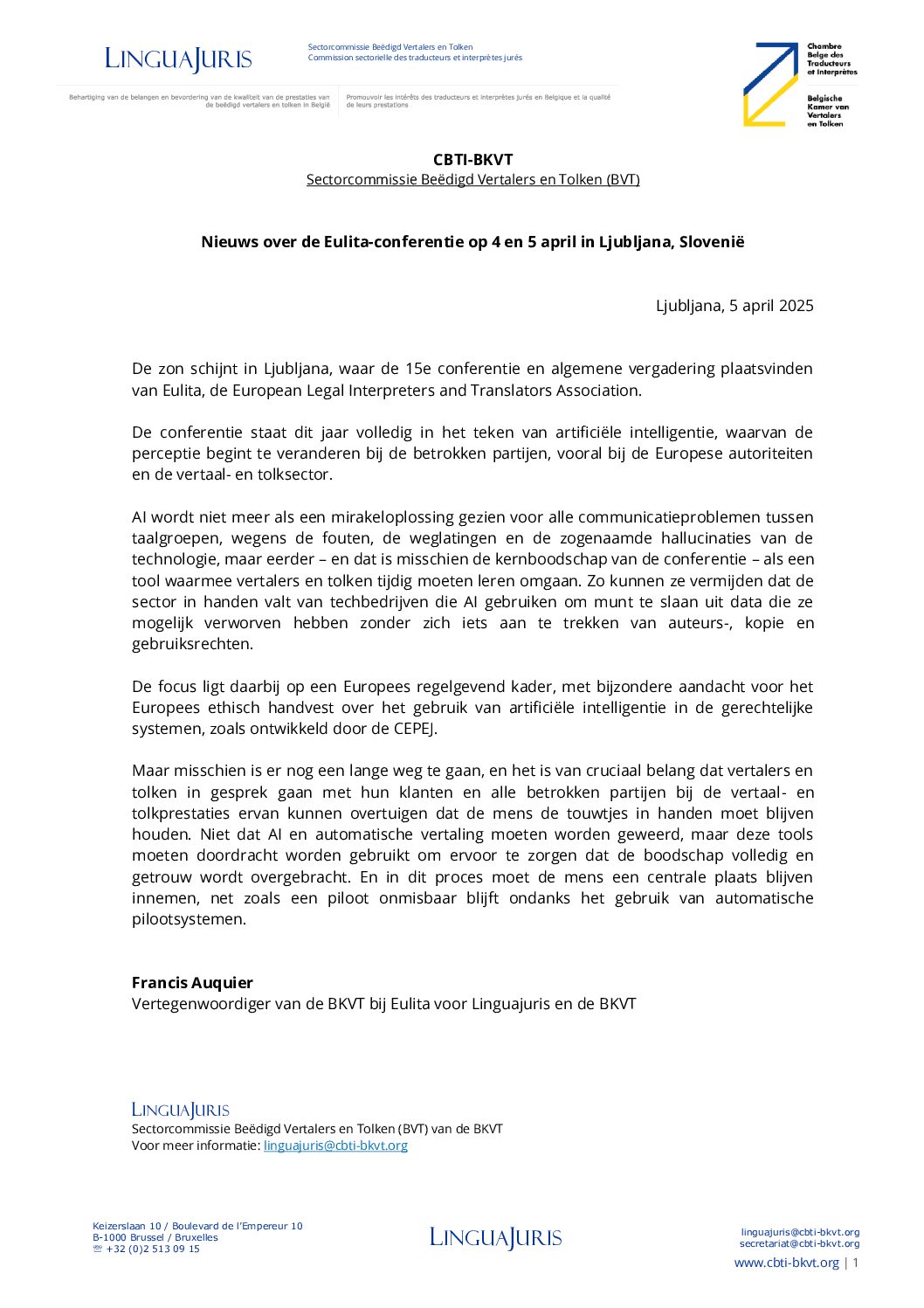Image de présentation pour le document : Nieuws over de Eulita-conferentie van april 2025 in Ljubljana, Slovenië