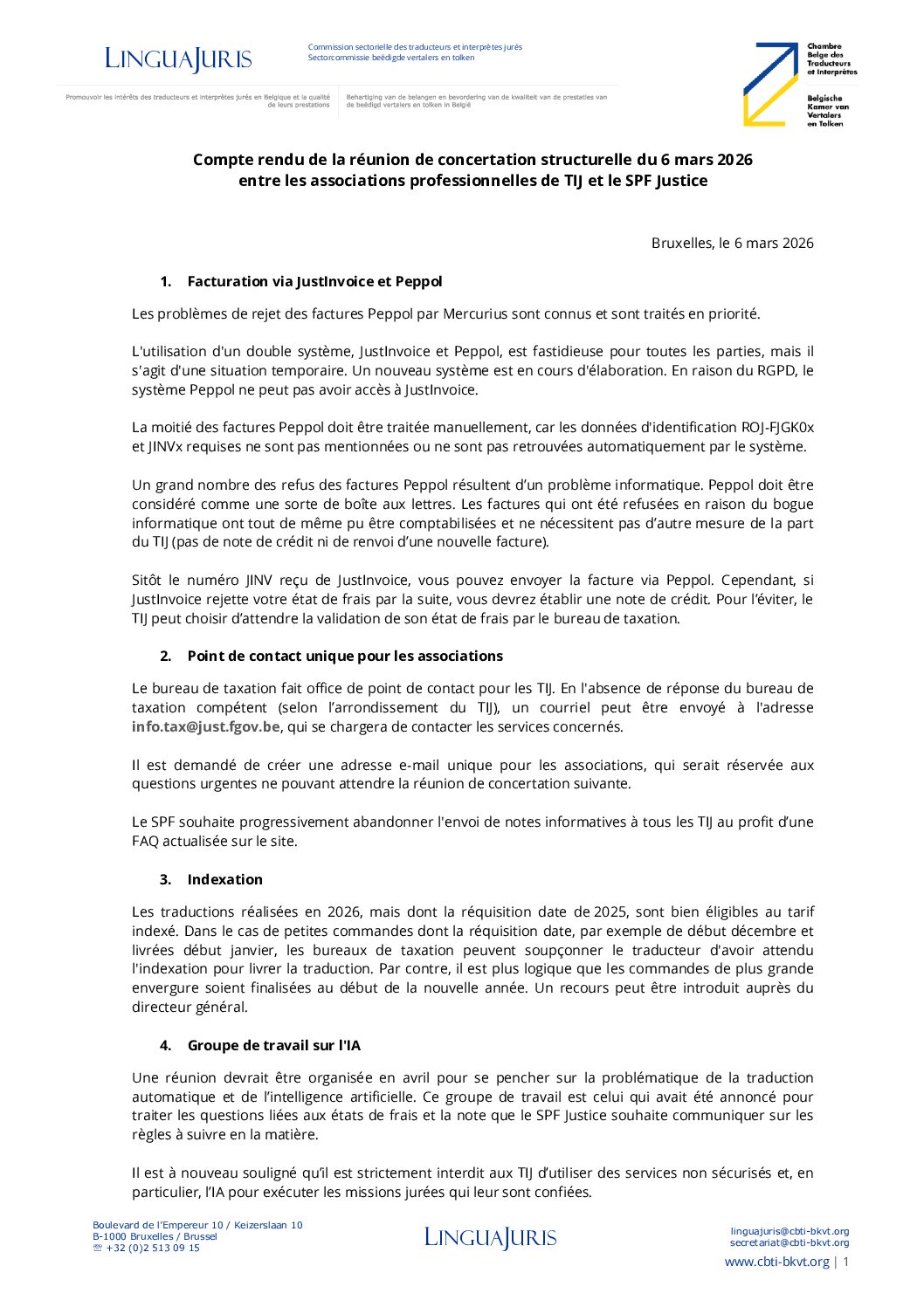 Image de présentation pour le document : [FR] Compte rendu de la réunion de concertation structurelle du 6 mars 2026 entre les associations de TIJ et le SPF Justice