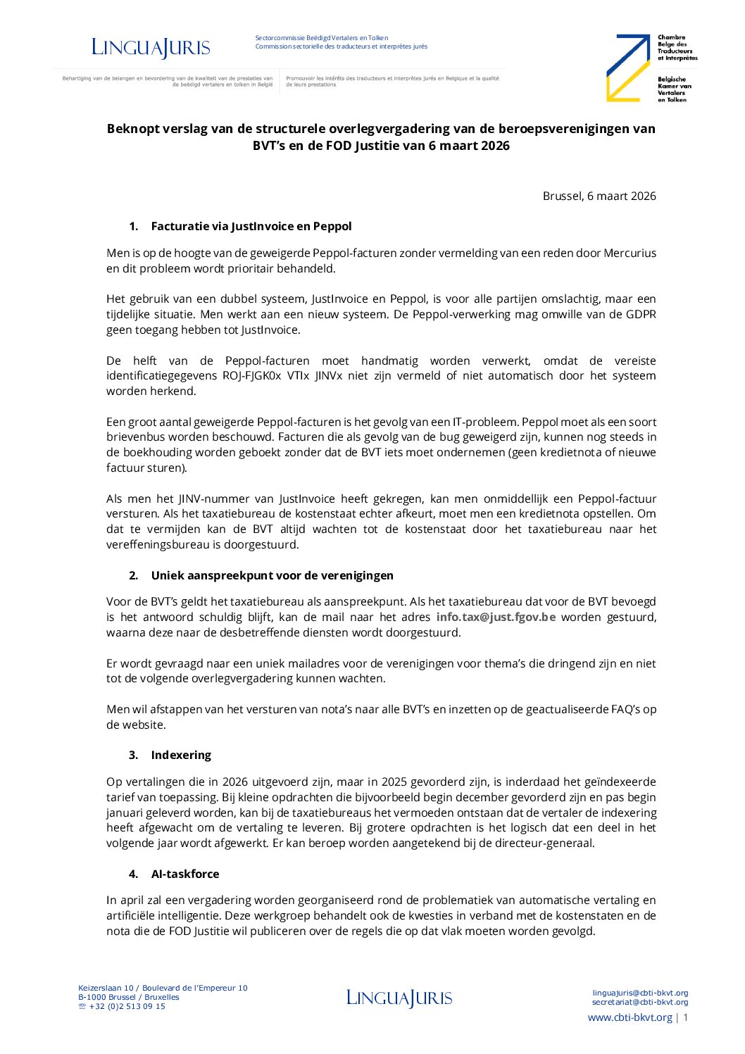 Image de présentation pour le document : [NL] Verslag van de vergadering van structureel overleg van 6 maart 2026 tussen de verenigingen van BVT en de FOD Justitie