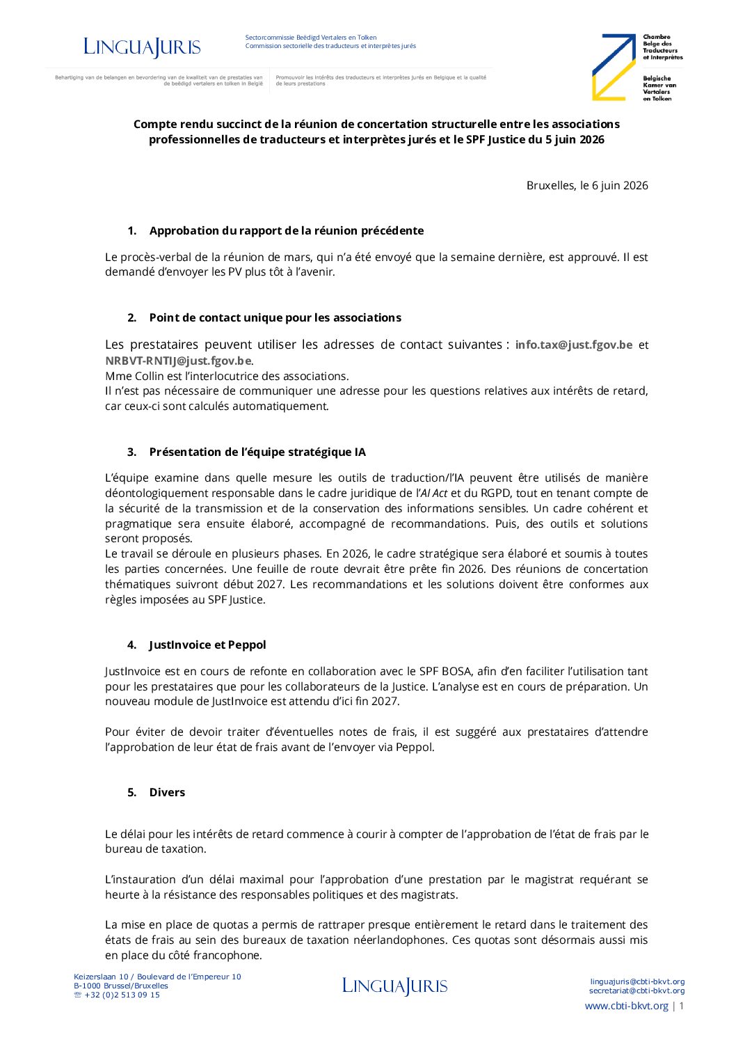Image de présentation pour le document : [FR] Compte rendu de la réunion de concertation structurelle du 5 juin 2026 entre les associations de TIJ et le SPF Justice