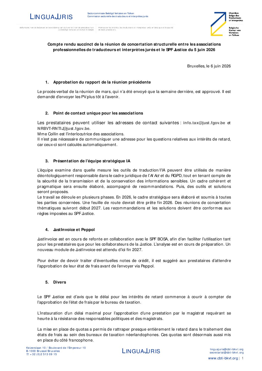 Image de présentation pour le document : [FR] Compte rendu de la réunion de concertation structurelle du 5 juin 2026 entre les associations de TIJ et le SPF Justice