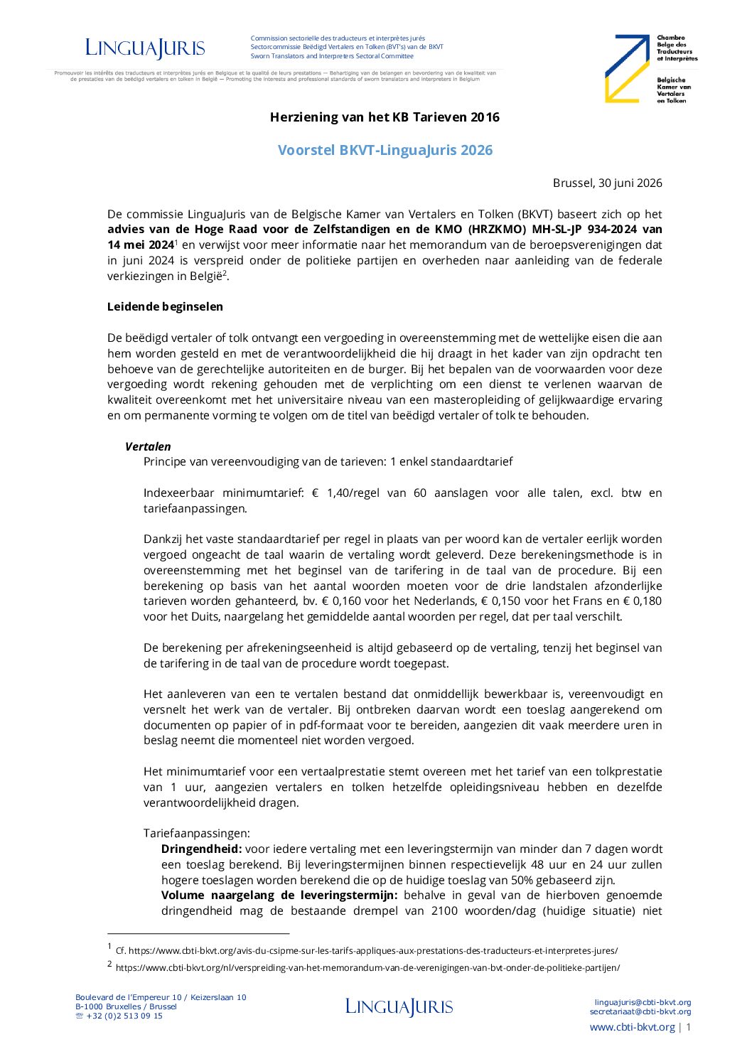 Image de présentation pour le document : Voorstel van de BKVT voor de herziening van het KB Tarieven van 2016