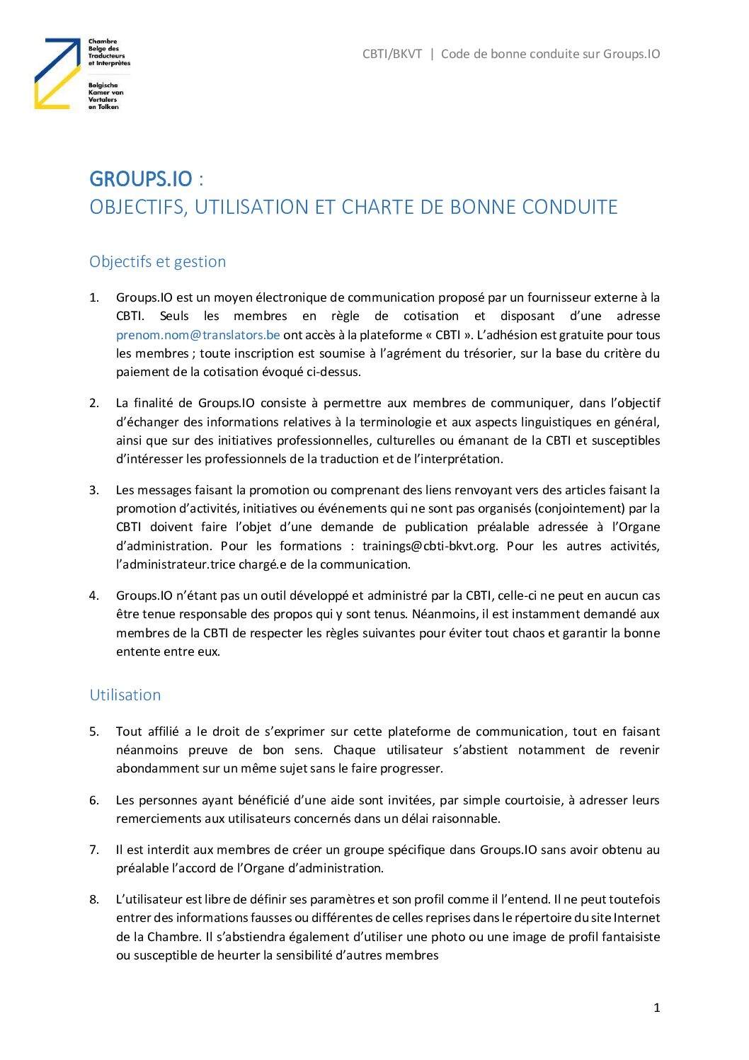 Image de présentation pour le document : Code de bonne conduite sur Groups.IO